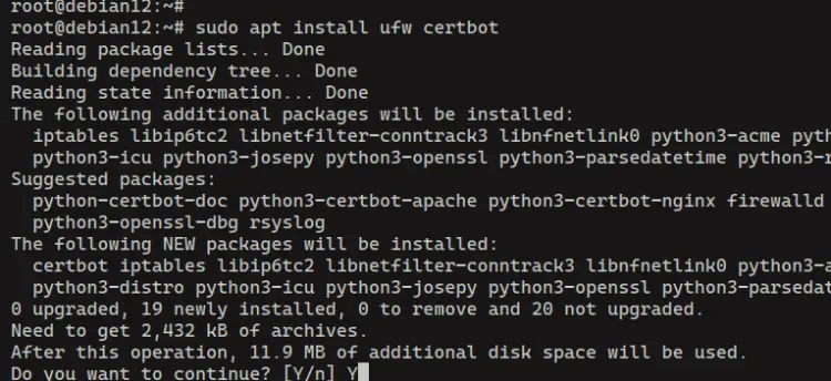 установить certbot и ufw
