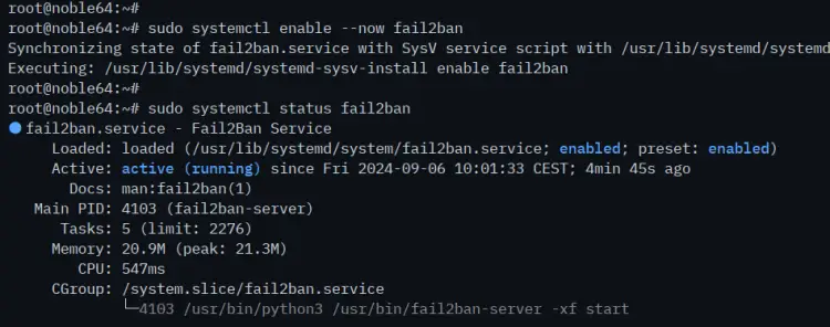запуск и включение fail2ban