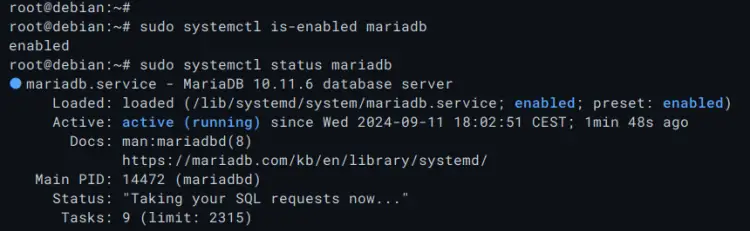 проверить mariadb