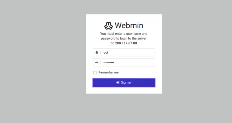 Вход в Webmin