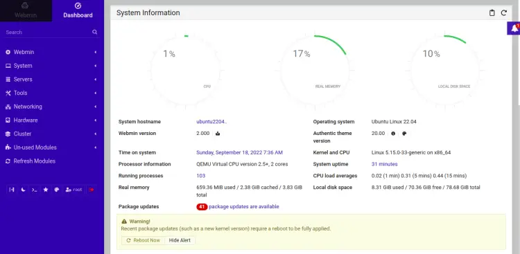 Панель управления Webmin