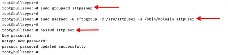 Добавьте пользователя и группу sftpserver
