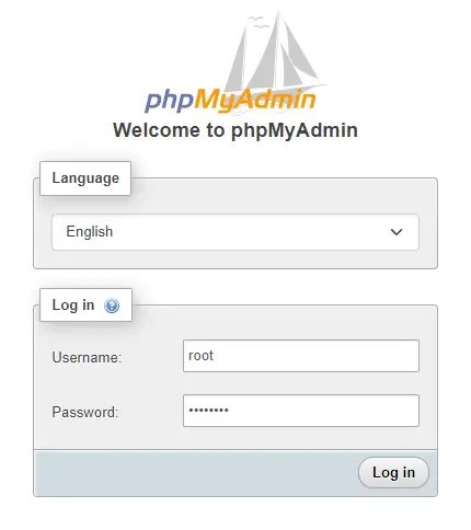 Страница входа в phpMyAdmin