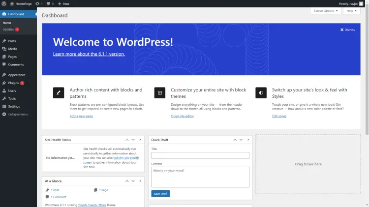 Приборная панель WordPress