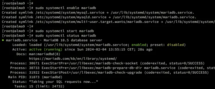 проверить mariadb