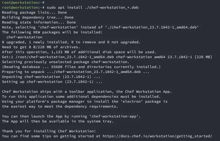 установить рабочую станцию chef
