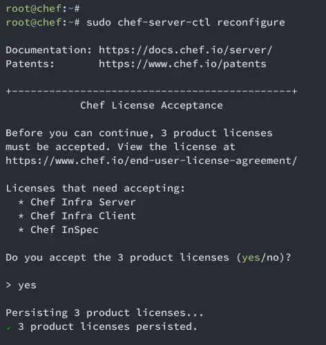 переконфигурировать сервер chef