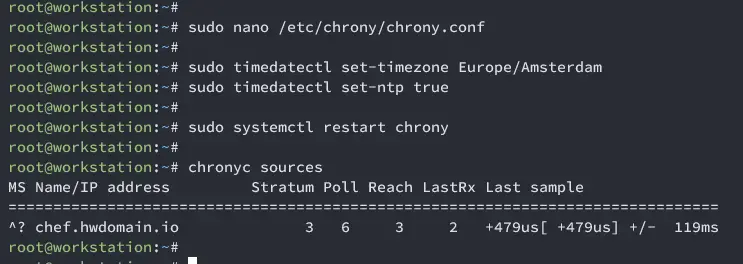 настройка клиента рабочей станции chrony chef