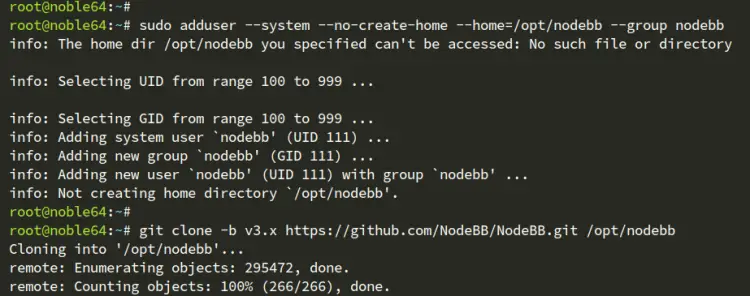 добавить пользователя и загрузить nodebb