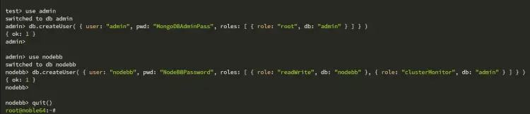 создание пользователя и базы данных mongodb