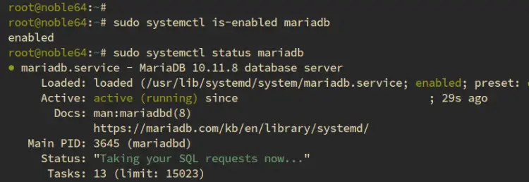 проверить mariadb