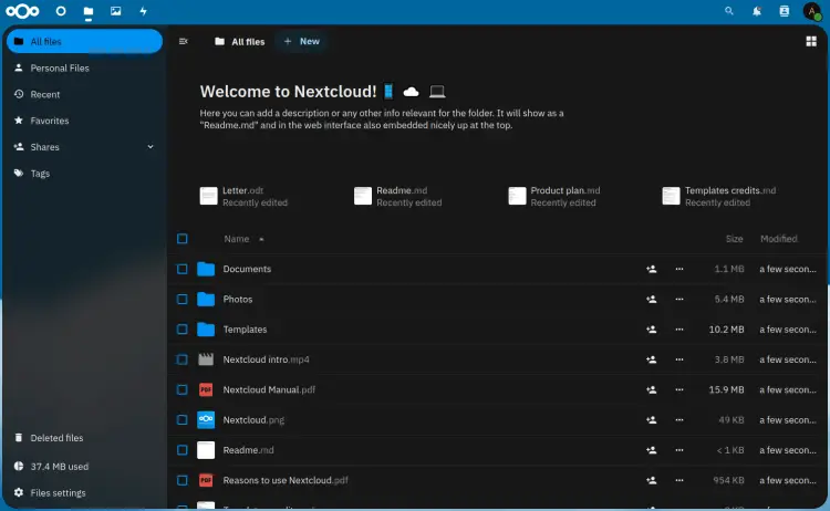 приборная панель nextcloud