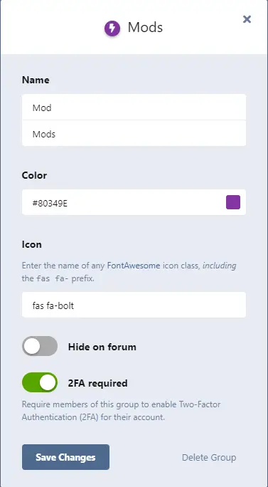 Настройки Flarum 2FA для группы Mods