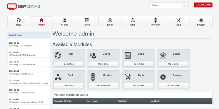 Панель управления ISPConfig