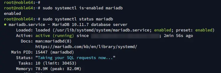 проверить mariadb