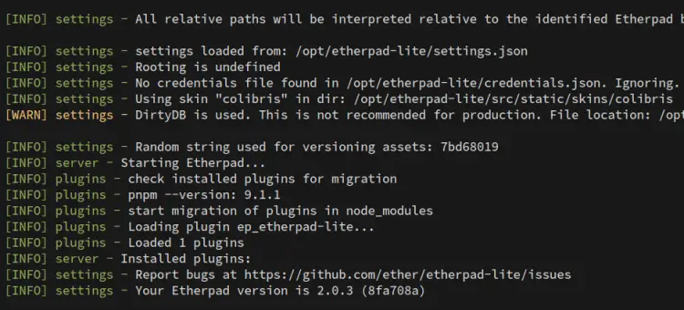 запуск etherpad
