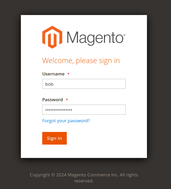 вход в систему magento