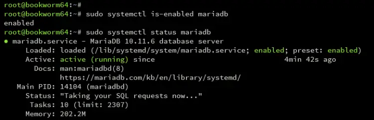 проверить mariadb