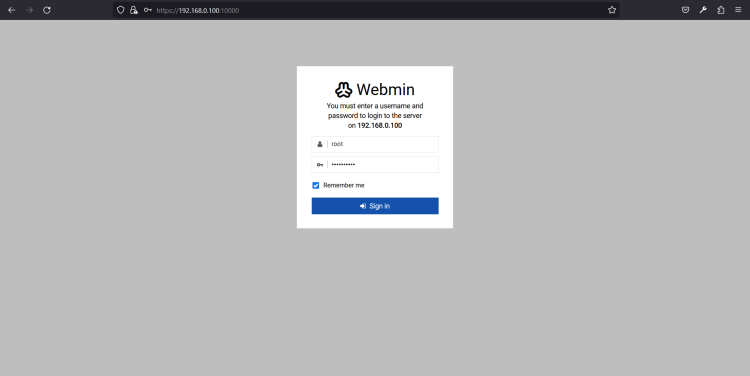Вход в Webmin