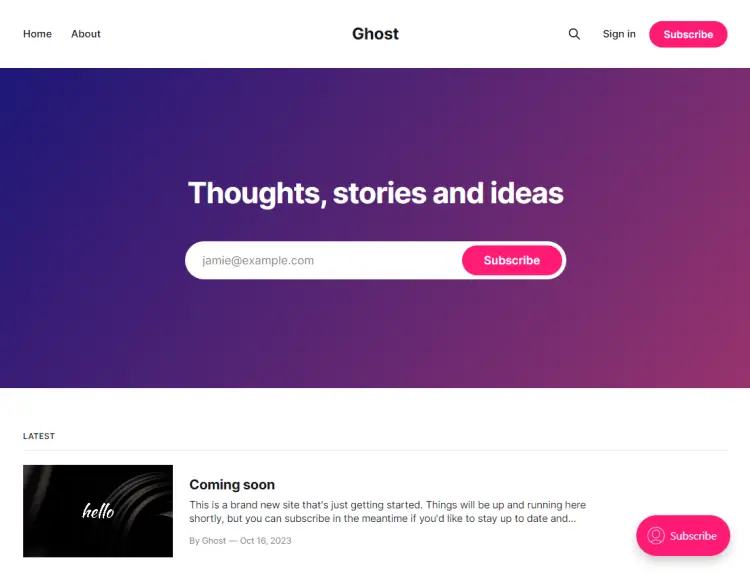 Домашняя страница Ghost