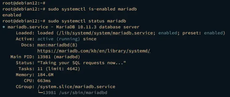 проверить mariadb
