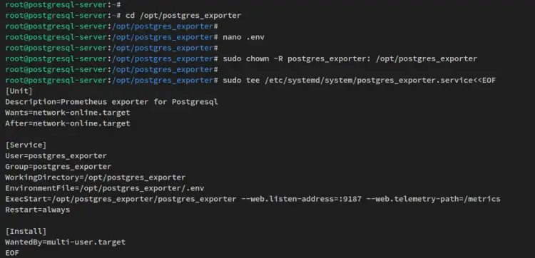 настроить экспортер postgres