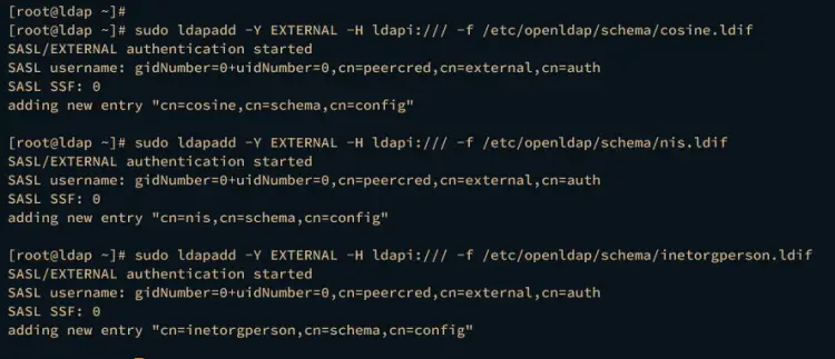 импорт основных схем openldap