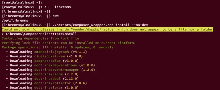 установить зависимости librenms