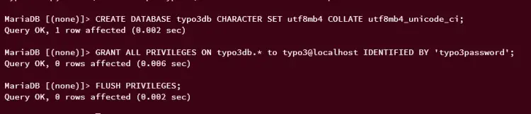создание базы данных и пользователя
