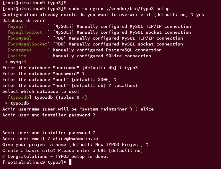 установка TYPO3 CMS через командную строку