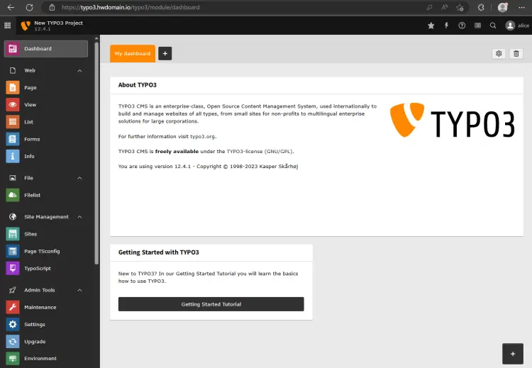 Панель администратора TYPO3 CMS