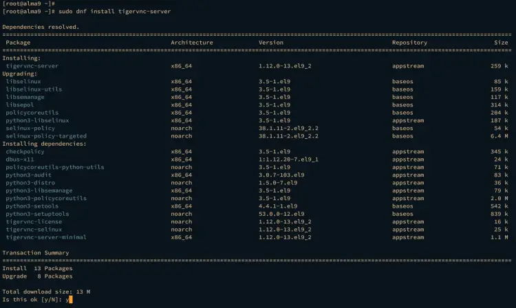 установка сервера tigervnc