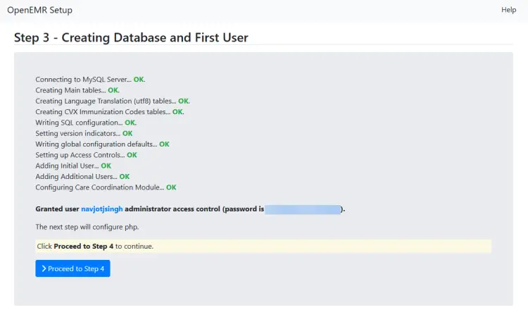 OpenEMR Создание базы данных и пользователя