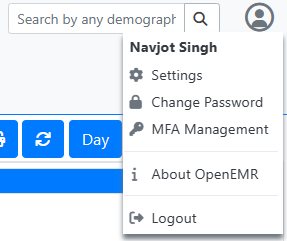 Меню OpenEMR 2FA