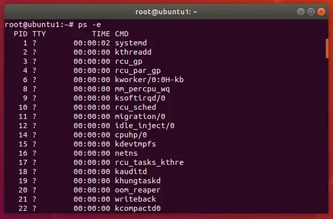 Список процессов с помощью команды ps