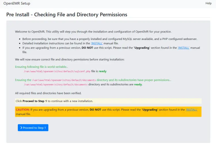 Проверка установки OpenEMR
