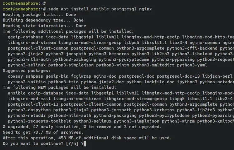 установить ansible nginx postgresql