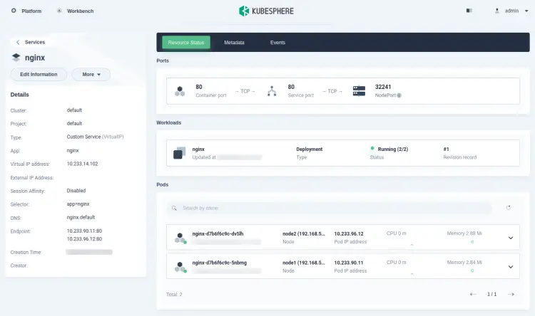 подробная информация о службе nginx