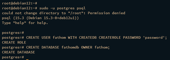 создать пользователя и базу данных