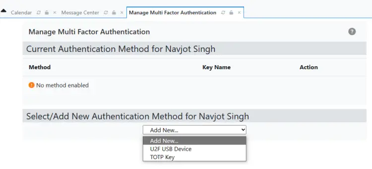 Страница типов 2FA OpenEMR