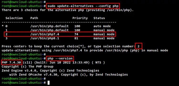 установить версию PHP по умолчанию