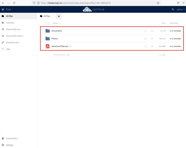 Панель управления ownCloud