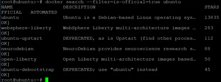 поиск образа ubuntu, который является официальным образом от Ubuntu.