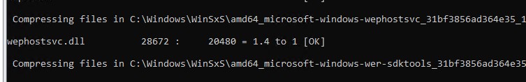 сжатие файлов в папке winsxs с помощью утилиты compact.exe