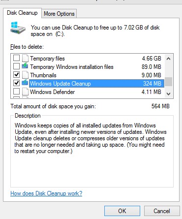Очистка обновлений Windows с помощью утилиты cleanmgr