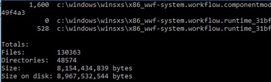 как проверить реальный размер папки winsxs с помощью утилиты du